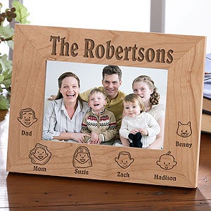 Engraved Family Characters Wood Picture Frame - 4599