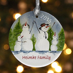 Snowman Family Personalized Porcelain Christmas Ornaments - 4687