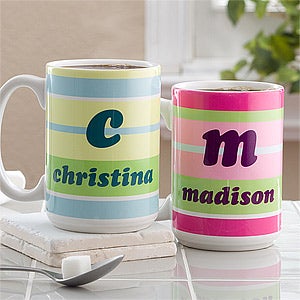 Personalized Coffee Mugs - Crazy for Stripes Monogram Design - 4711