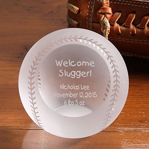 Personalized Crystal Baseball Paperweight - Welcome Slugger - 4780