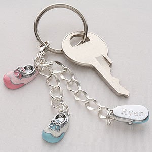 Personalized Sterling Silver Baby Bootie Keychain - 4794D