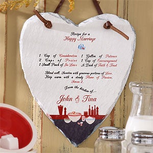 Personalized Heart Slate Wall Plaque - Recipe For A Happy Marriage - 4817
