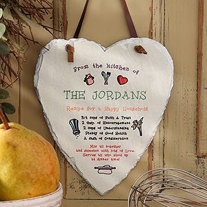 Personalized Recipe For A Happy Household Slate Sign - Heart Shape - 4931