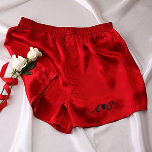 Embroidered Red Silk Boxer Shorts - 4963