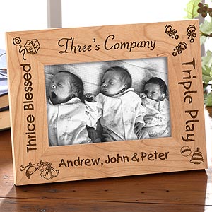 Custom Engraved Wood Picture Frame - Triplets Design - 5086