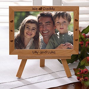 Personalized Engraved Wood Picture Frame with Easel - Little Hearts of Love for Him Design - 5132