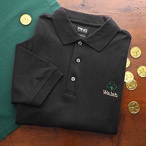 Irish Shamrock Personalized Golf Polo Shirt - Black - 5153
