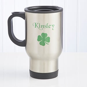 Irish Shamrock Stainless Steel Personalized Travel Mug  - 5156