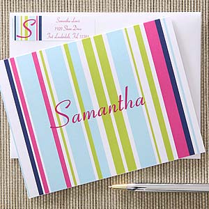 Personalized Striped Note Cards for Girls - 5654