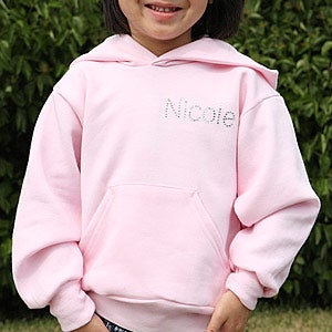 Girls Personalized Pink Hooded Sweatshirt with Rhinestone Name - 5670