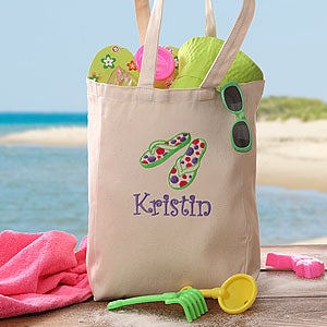Kids Personalized Beach Tote Bag - Flip Flop Fun