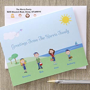 Cartoon Family Personalized Note Cards - 5699