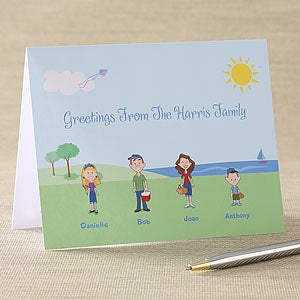Cartoon Family Personalized Note Cards - 5699