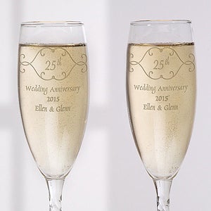 Personalized Anniversary Champagne Flutes - Engraved Crystal - 5769