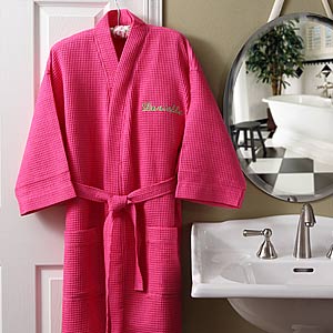 Pink Waffle Weave Personalized Kimono Robe & Cosmetic Bag Set - 5842