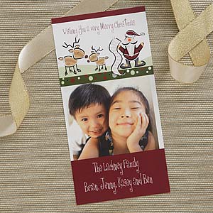 Santa & Reindeer Personalized Photo Christmas Card Postcards - 6139