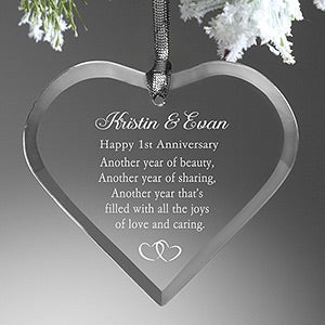 Personalized Anniversary Christmas Ornament - Glass Heart - 6286