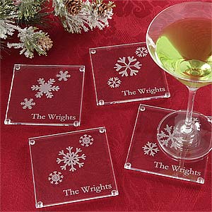 Holiday Snowflake Personalized Glass Coaster Set - 6329