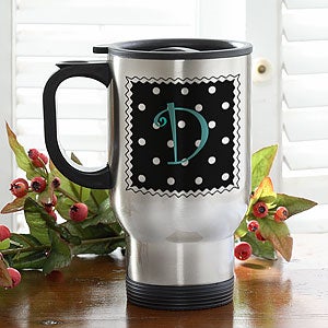 Women's Stainless Steel Personalized Travel Mug - Dot to Dot - 6491