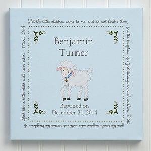 Christian Lamb Personalized Baptism Blessings Canvas Gift - 6495