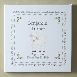 Christian Lamb Personalized Baptism Blessings Canvas Gift - 6495