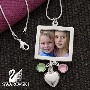 Swarovski Birthstone Crystal Sterling Silver Photo Charm Necklace - 6511D