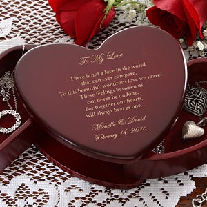 Hearts Beat As One Engraved Wood Jewelry Box - 6515