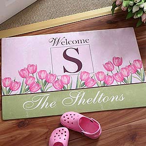 Personalized Spring Tulip Family Name Doormat - 6602