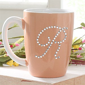 Rhinestone Initial Personalized Coffee Mugs for Her - 6950
