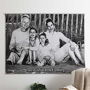 Personalized Photo Afghan and Pillow - Black and White Design - 7028D