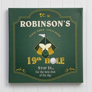 19th Hole Personalized Canvas Golf Pub Sign Wall Art - 7043
