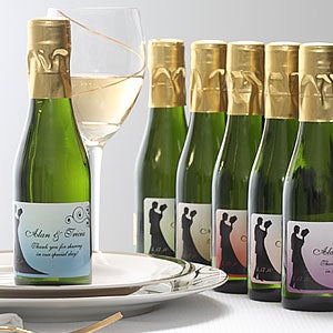 Personalized Small Wine Bottle Wedding Favors - Bride & Groom Silhouette - 7098D