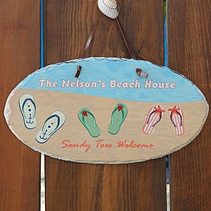 Personalized Slate Wall Plaque - Beach Flip Flops - 7107