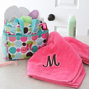 Initial Monogram Personalized Shower Caddy & Towel Set - 7127