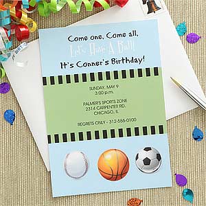 Personalized Sports Party Invitations - Baseball, Basketball, Soccer - 7211