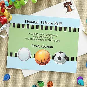 Personalized Kids Sports Thank You Cards - 7222