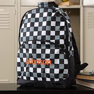 Personalized Boys Backpack - Black & White Check - 7259