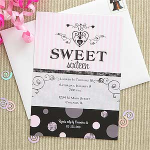 Sweet Sixteen Personalized Birthday Party Invitations - 7271