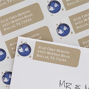 Personalized Holiday Address Labels - Globe Christmas Ornament - 7367