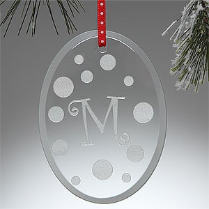 Engraved Glass Personalized Christmas Ornament - Polka Dot Monogram - 7762