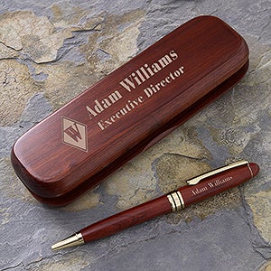 Personalized Pen Set - Engraved Rosewood Executive Monogram - 7931