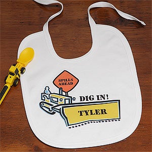 Construction Worker Personalized Baby Bib & Utensil Set - 7936