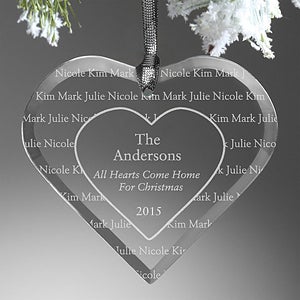 Engraved Christmas Ornaments - Hearts Come Home Glass Heart - 7937