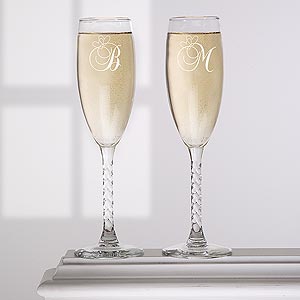 Personalized Champagne Flute Set with Monogram - Toast To Love - 7975