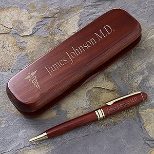 Engraved Rosewood Pen Set - Medical Style - 8008