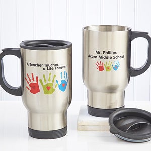 Personalized Teacher Travel Mugs - Kids Handprints - 8028
