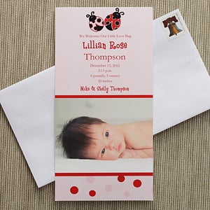 Baby Girl Personalized Photo Birth Announcements - Love Bug - 8062