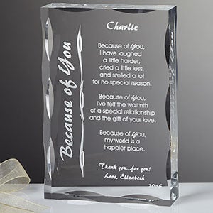 Personalized Poetry Gifts - Engraved Because of You Sculpture - 8096