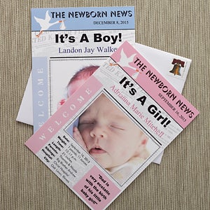 Baby Photo Birth Announcements - Newspaper Headline - 8106