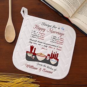 Personalized Apron and Potholder - Recipe for a Happy Marriage Design - 8160